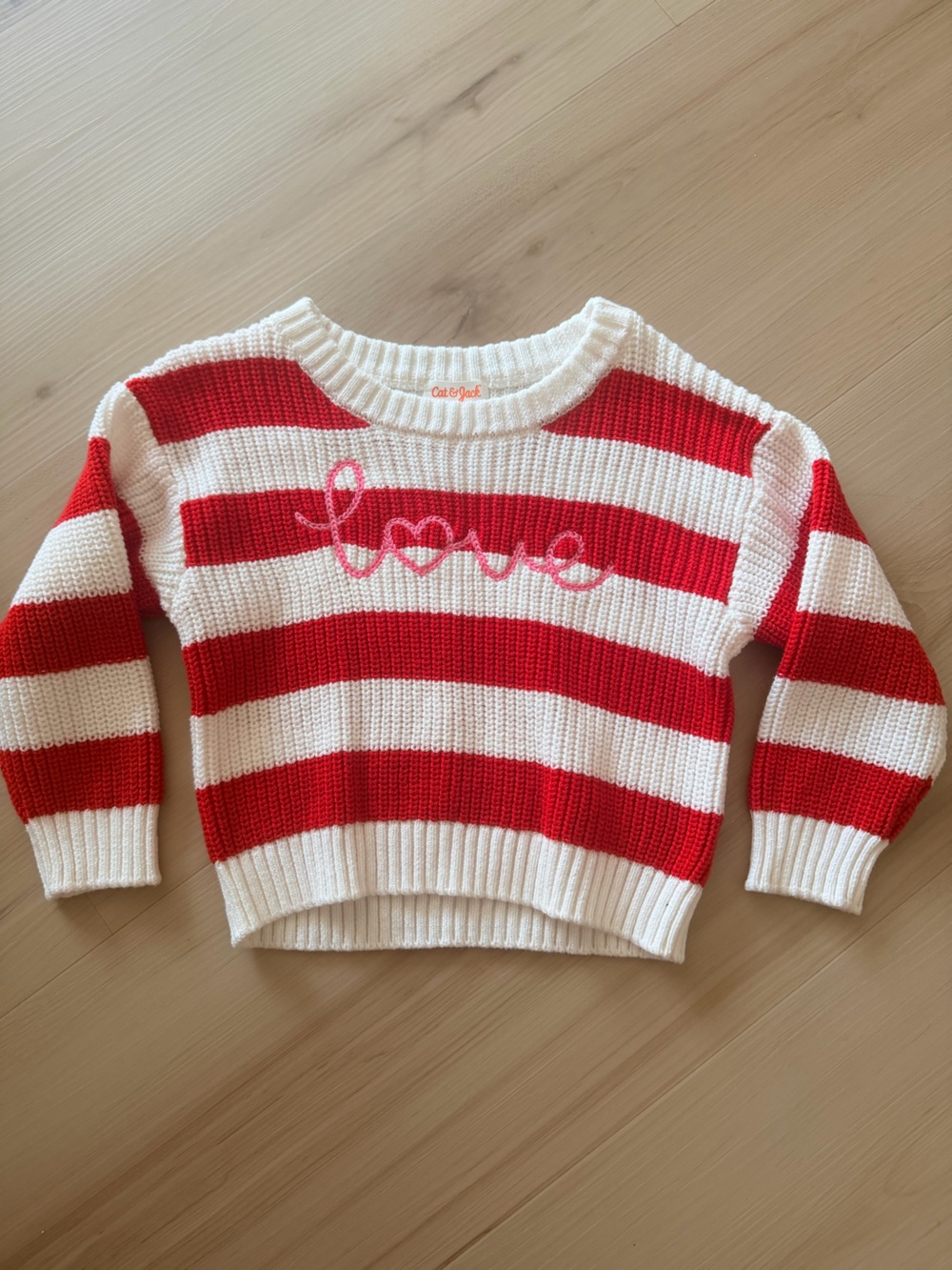 Cat & Jack Red, White & Pink Striped Knit Sweater